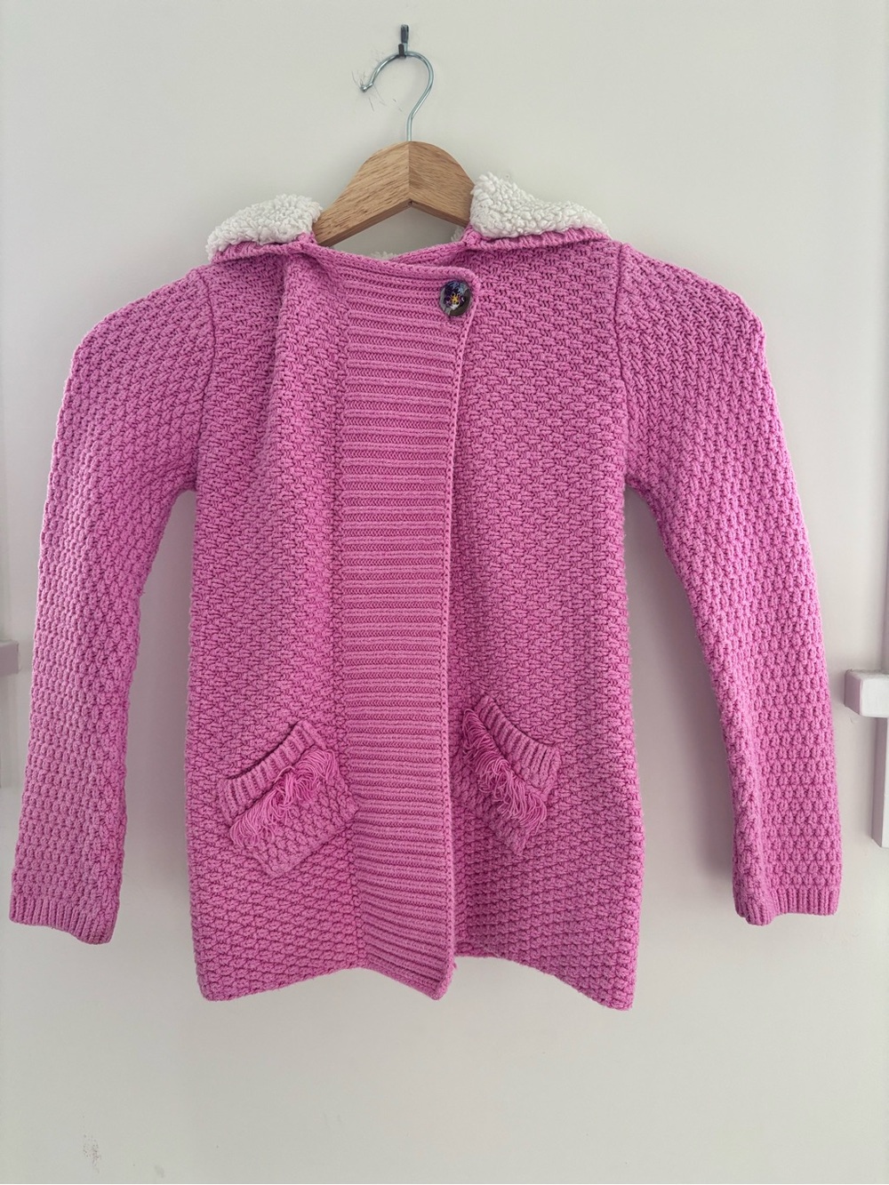 Matilda Jane Bright Pink Knit Hooded Jacket Sweater with Sherpa Trim